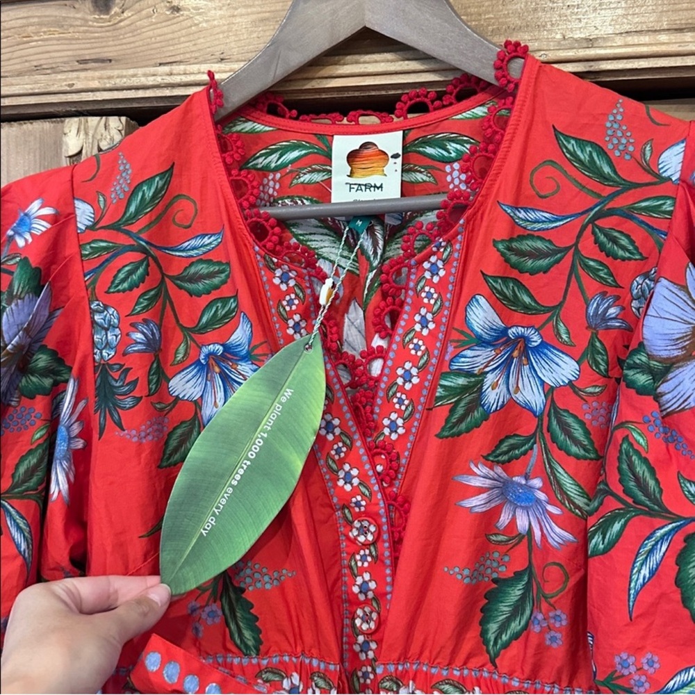 FARM Rio Red Floral Puff-Sleeve Romper - Picture 6 of 9